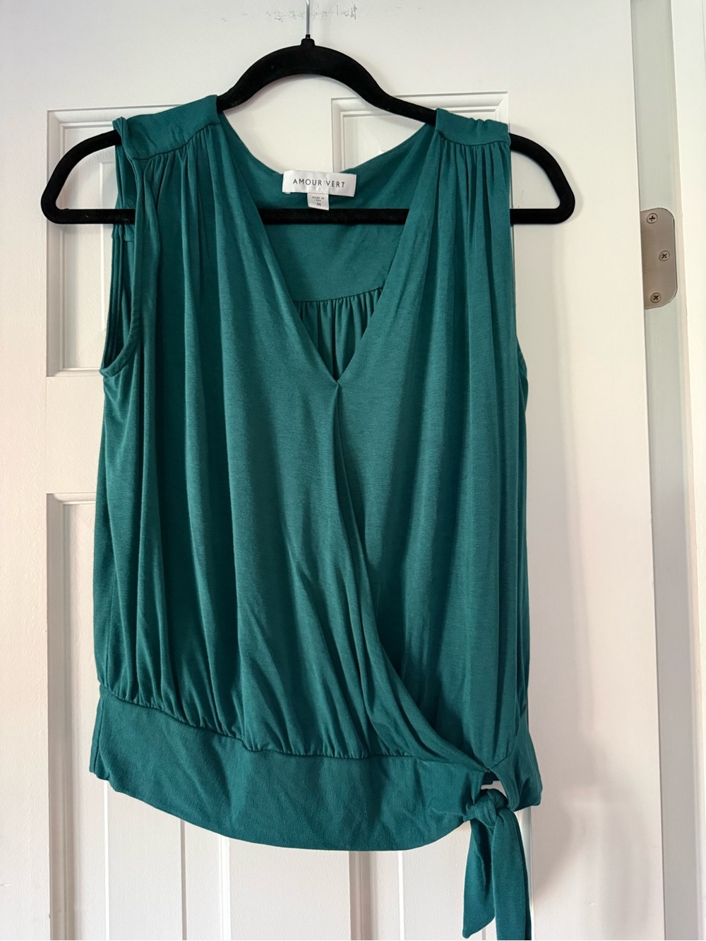 Amour Vert Teal Sleeveless Wrap Front Tie Hem Top Women’s Size M